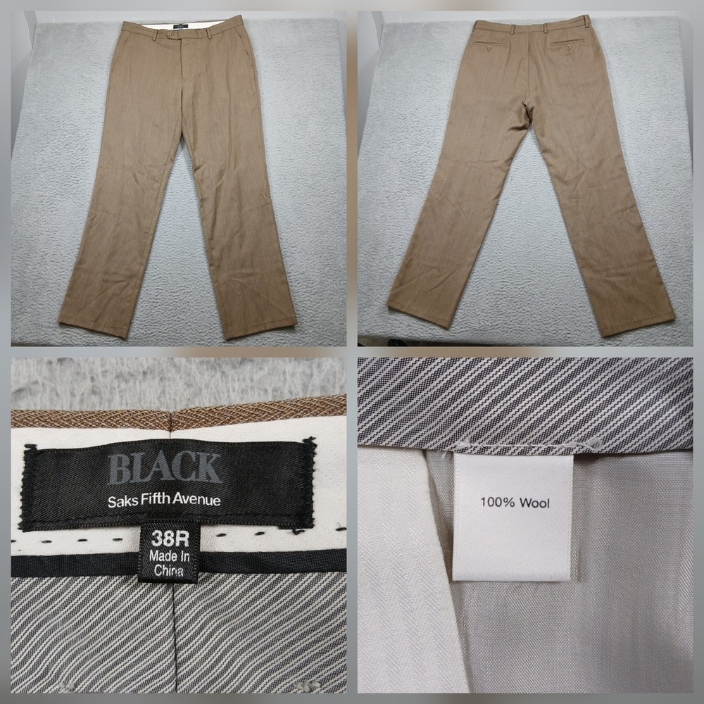 Black Saks Fifth Avenue Men's Dress Pants‎ 38R Brown 100% Wool Slacks
